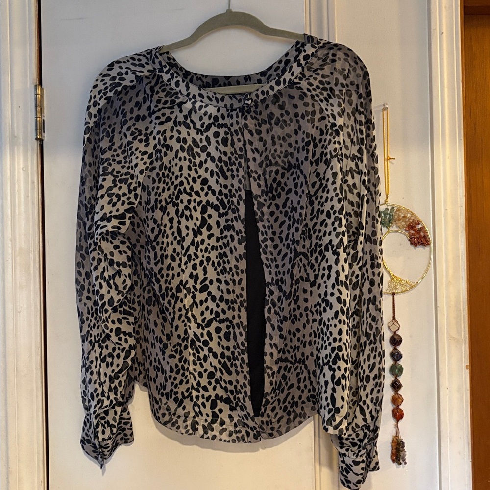 Jennifer Lopez Black and White Animal Print Blouse